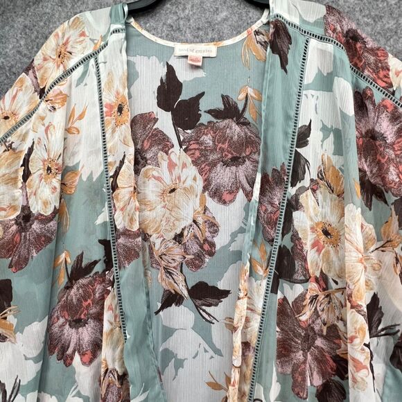 Band Of Gypsies Kimono Womens S Sage Gold Floral Open Front Duster Boho Festival - Picture 3 of 13